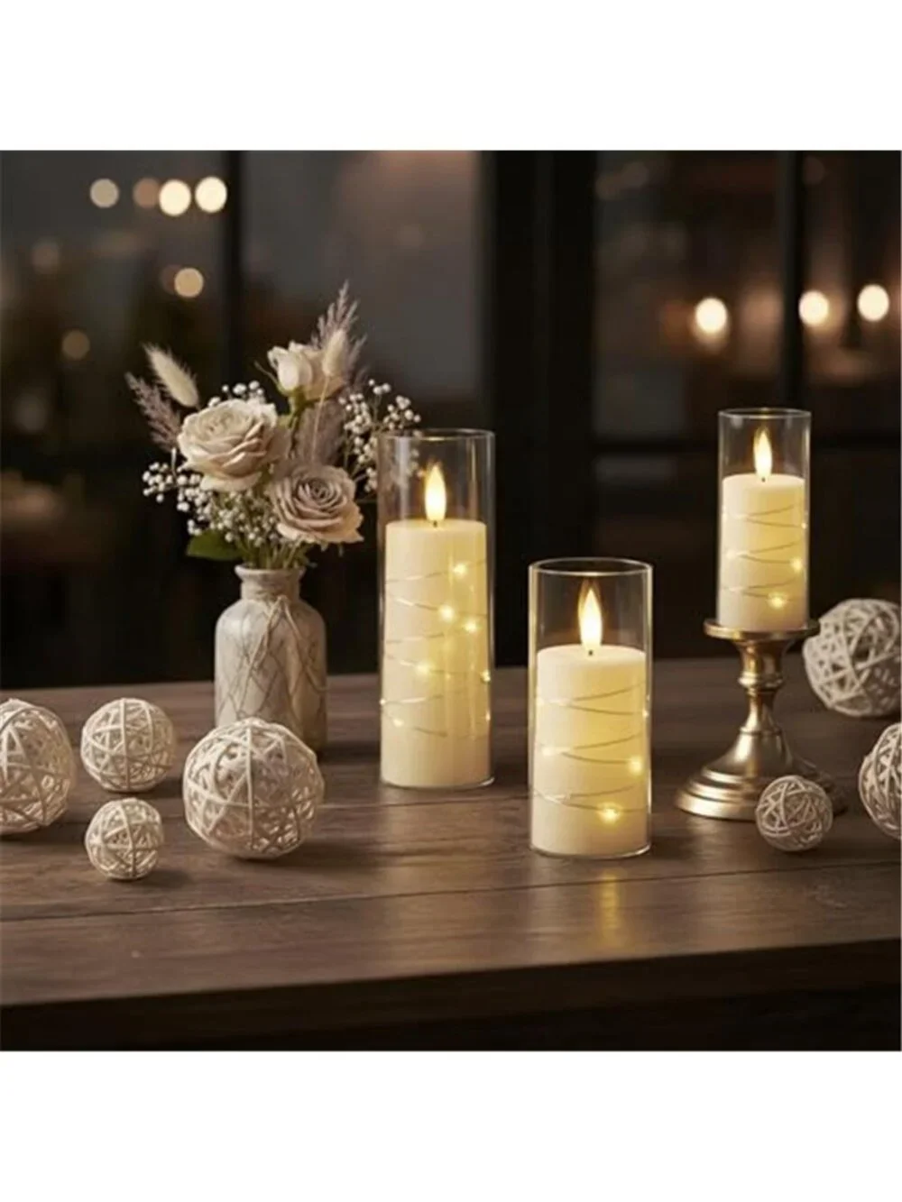 Flameless LED Candles Ivory Battery Operated Flickering Remote Timer 5 Piece Set